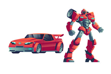 Red Robot Transforming into a Car vector image