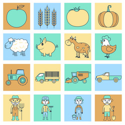 Farm icons set flat line vector