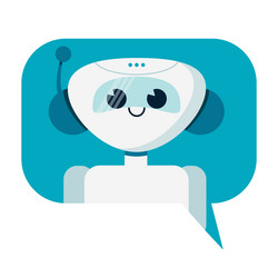 Smiling cute robot chat bot in speech bubble vector