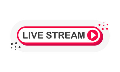 live stream 3d red button with play vector