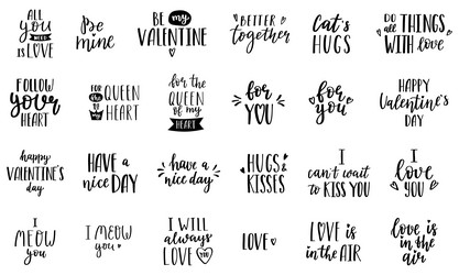 Handwritten Valentine Words & Phrases Vector Image