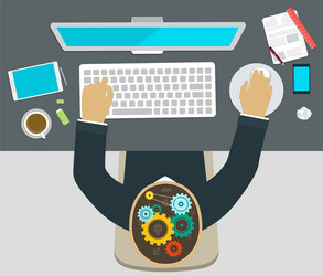 working at a computer brainstorming vector image