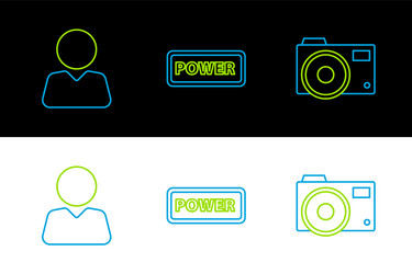 set line photo camera add friend and power button vector image