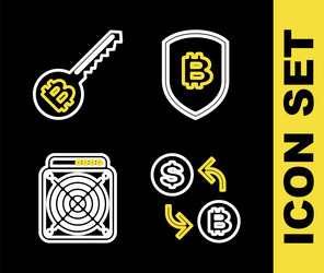 set line shield with bitcoin processor chip vector image