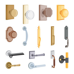 set modern and vintage door handles or knobs flat vector