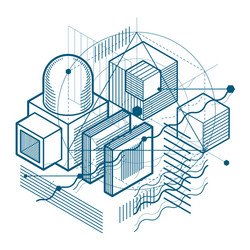 isometric abstraction with lines and different vector image