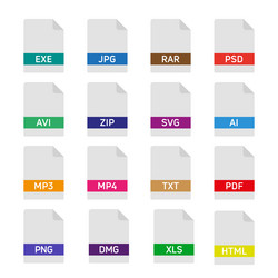 set of document file formats and labels icons vector image