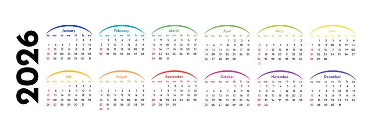 2026 Calendar Set - White Background Royalty Free Vector