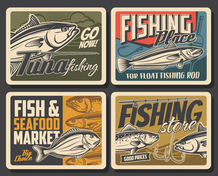 fishing posters fish and fisherman rod for tuna Vector Image