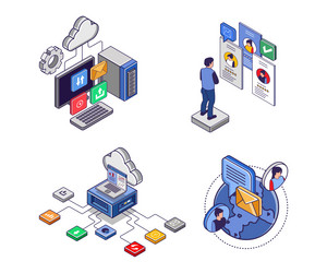 set of icons for cloud server computer technology vector