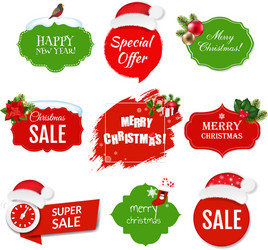 merry christmas labels set isolated white vector