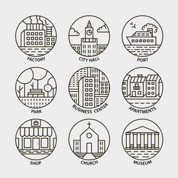 set of line city circle icons vector