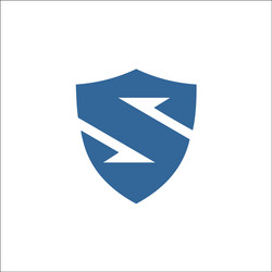 Blue abstract shield split by two black swooshing Vector Image