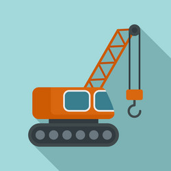 Excavator construction crane icon flat style vector