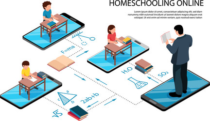 online school smartphones composition vector