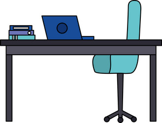 workplace desk computer chair books vector