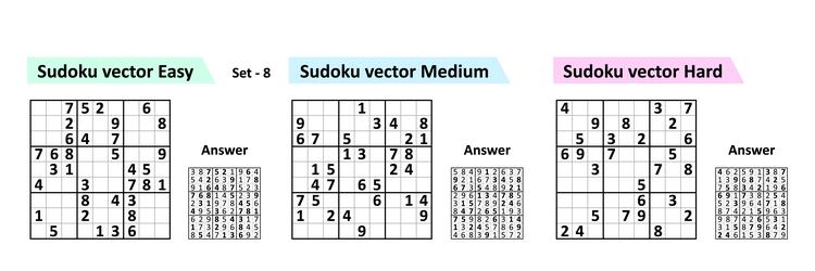 Collection sudoku game with answers different vector