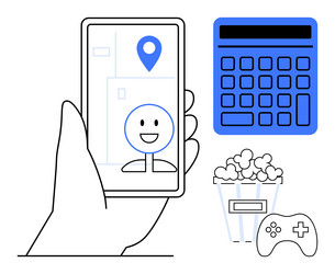 navigation app on smartphone with calculator vector image