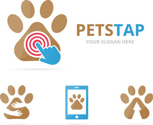 Set of paw logo combination pet and cursor symbol vector