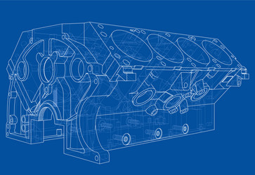 engine block sketch rendering of 3d vector image