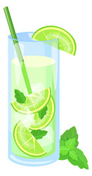 Mojito glass fresh cocktail drink cartoon icon vector