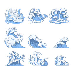 Japanese wave art doodles vector