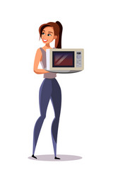 lady holding microwave flat vector