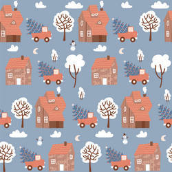 Seamless pattern with winter houses for christmas vector