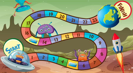 snake and ladders game template with space theme vector