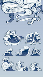 Japanese wave art doodles vector