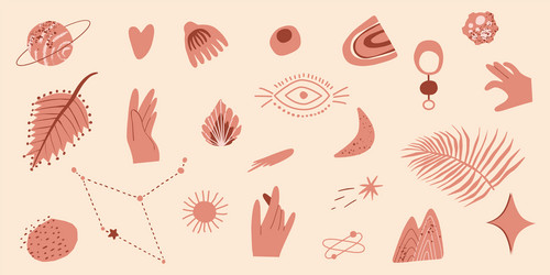 boho set of various shapes and doodle objects vector image