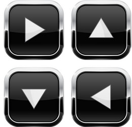 Black glass buttons with arrows square 3d icons vector