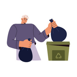 people sorting trash separate rubbish man throws vector