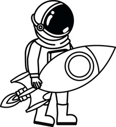 astronaut with spacesuit and rocket in white vector image