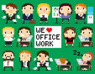 Pixel office people vector