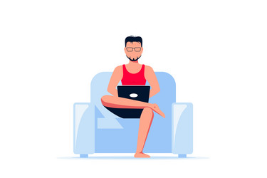 Caucasian sitting in chair and working vector