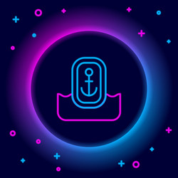 glowing neon line map pointer with anchor icon vector image