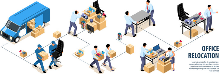 relocate office isometric infographics vector