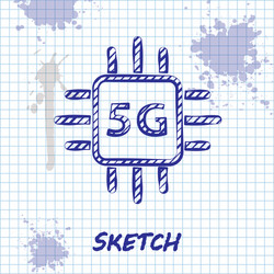sketch line computer processor 5g vector image