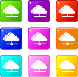 cloud computing connection icons 9 set vector image