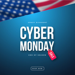 Cyber monday sale with red tag over a us flag vector