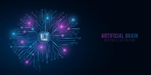 glowing cyber brain with cpu for neural networks vector