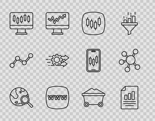 set line search globe document with graph chart vector image