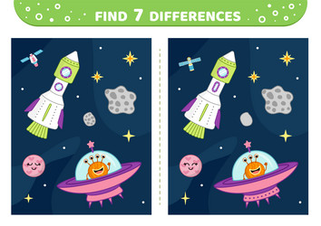 rocket in space ufo planet find 7 differences vector image