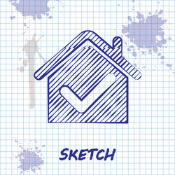 sketch line house with check mark icon isolated vector image