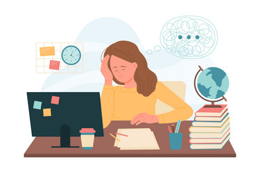 Difficulty in learning and work girl sitting vector