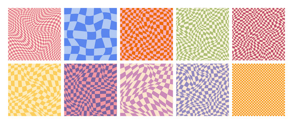 groovy checkered pattern colorful distorted tiled vector image