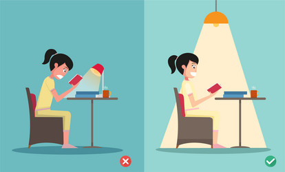 wrong and right for proper lighting in the room vector image