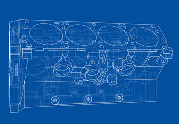 engine block sketch rendering of 3d vector image