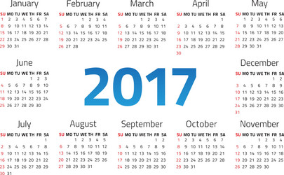 Calendar 2017 year vector